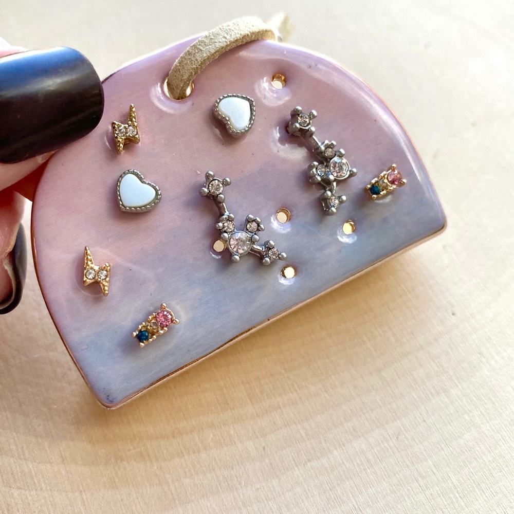 NWT Free People Dreamer Ceramic Stud Earring Set Gold Silver - Picture 4 of 16